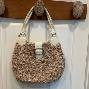 Brighton Woven Straw Bag with White Leather Trim